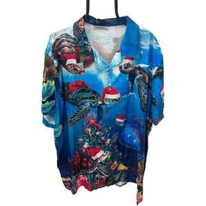 Hawalili Christmas Sea Turtle Hawaiian Short Sleeve Button Down Shirt ~Men's 3XL
